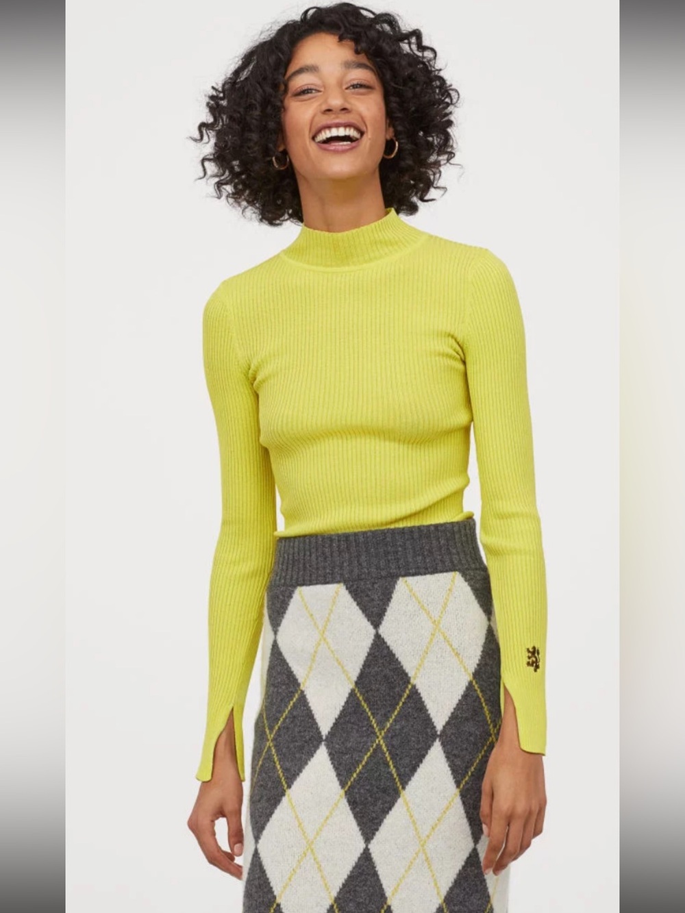 Pringle Neon Lime Ribbed Mock Neck Long Sleeve Top